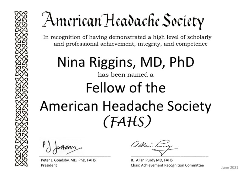 Nina Riggins Fellow of the American Headache Society